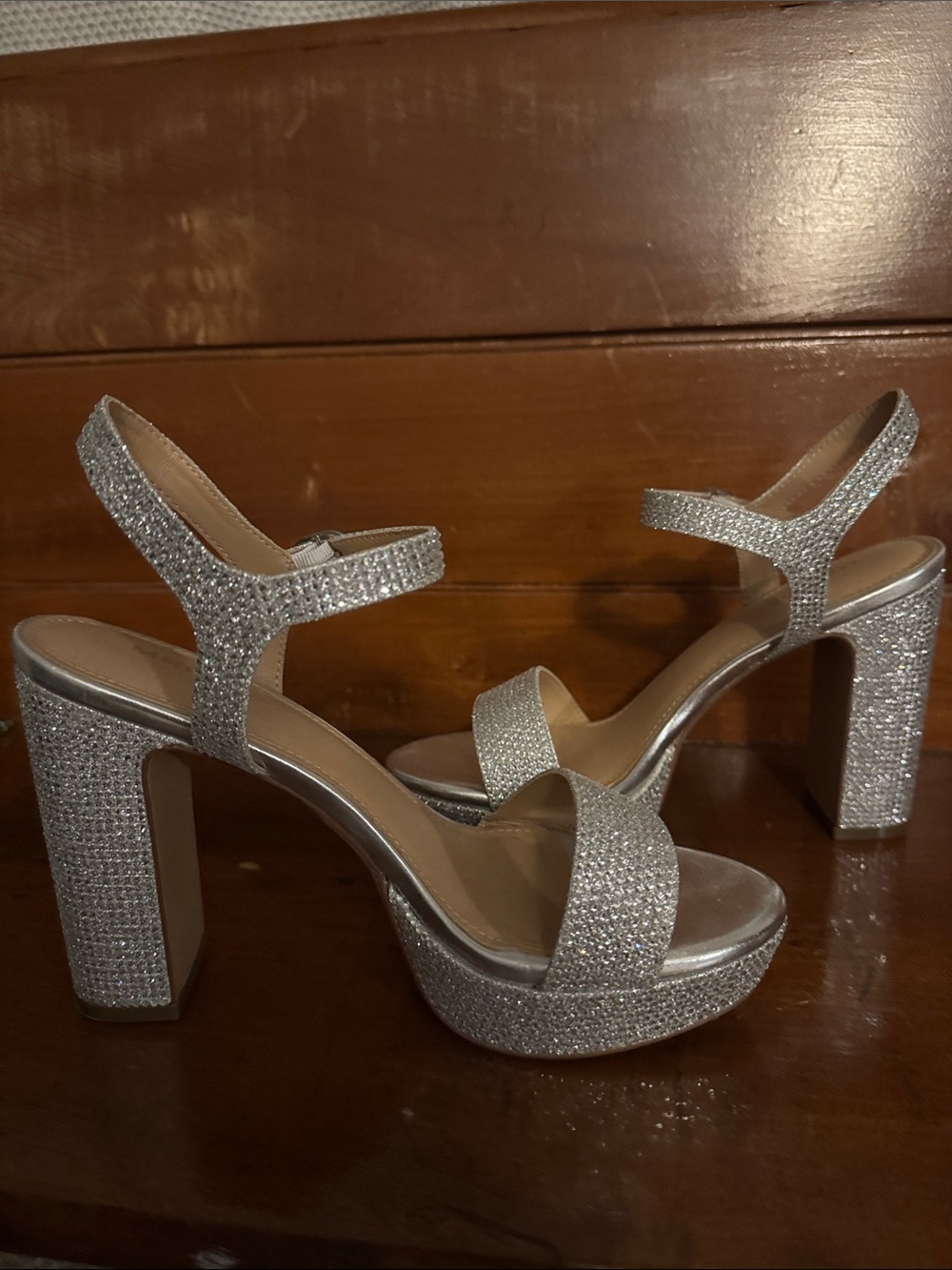 Maripe Silver Glitter Platform Block Heels